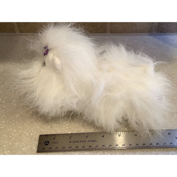 AURORA Plush White Long Haired Dog With Purple Bow Maltese Stuffed Animal Toy - Picture 7 of 9